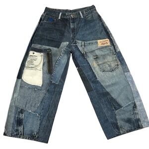 Aelfric Eden Patchwork Denim Jeans Wide Leg Relaxed Fit Distressed